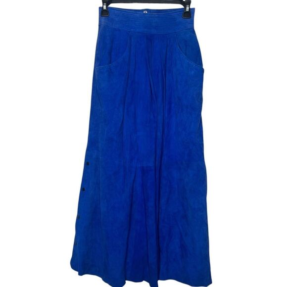 |VTG| 70’S Suede Blue Maxi Skirt w/ Side Buttons - Picture 1 of 9